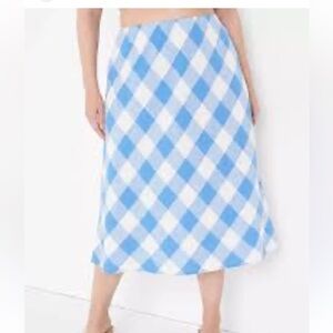 Lane Bryant linen blend bias cut slip skirt NWT 16/18 blue white plaid NWT midi